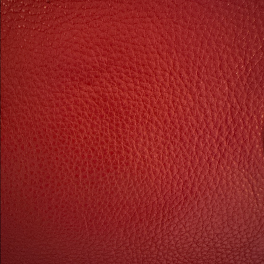 Red and Tan Leather Structured Shoulder Bag with Handles - Picture 6 of 13